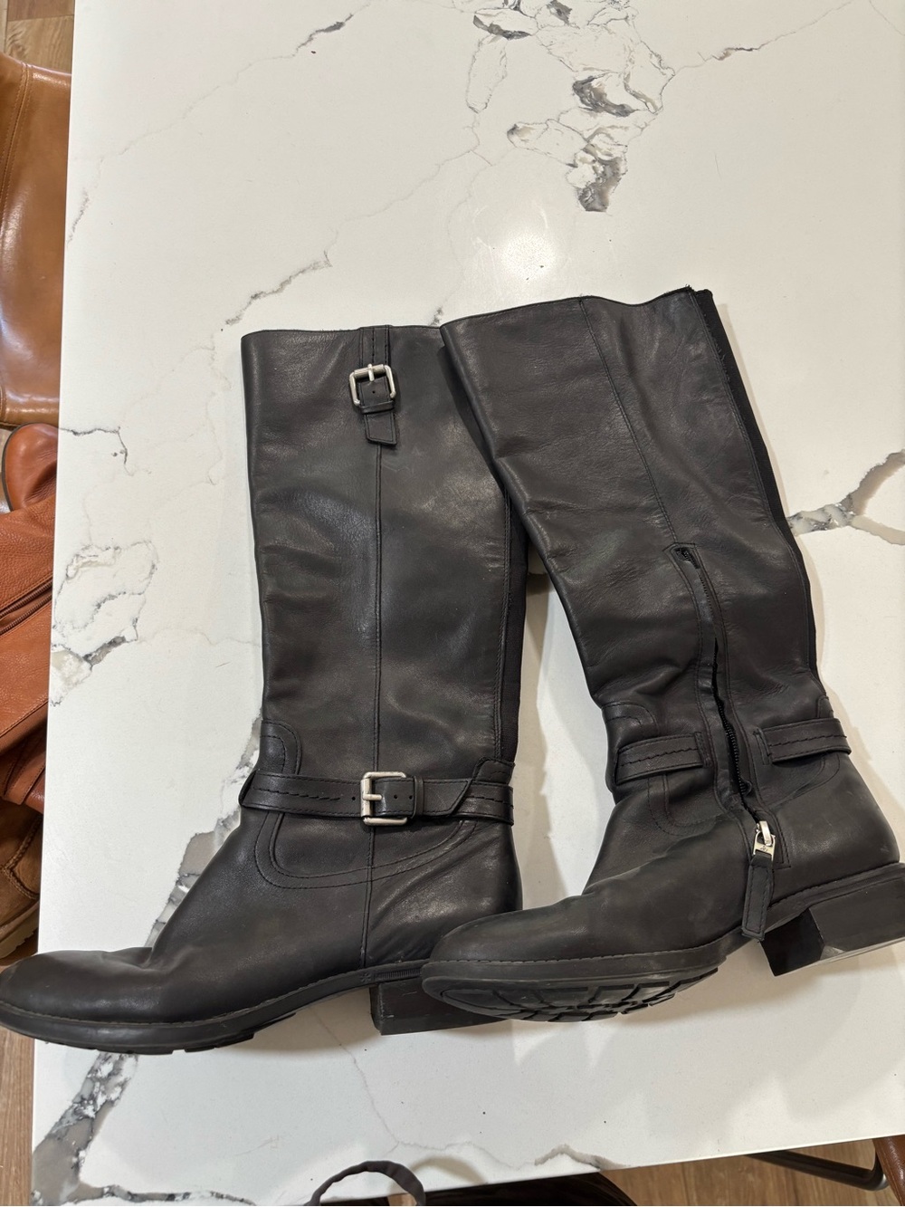 Sam Edelman Black Leather Over-the-Knee Buckle Riding Boots